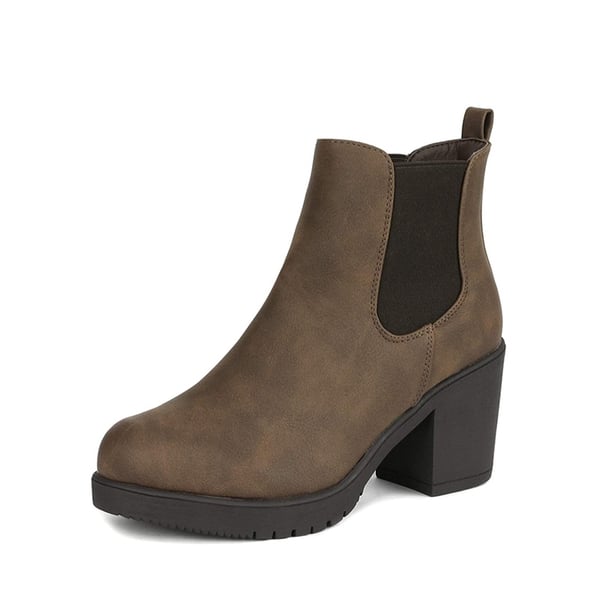 Chunky High Heel Chelsea Ankle Boots - BROWN PU -  0